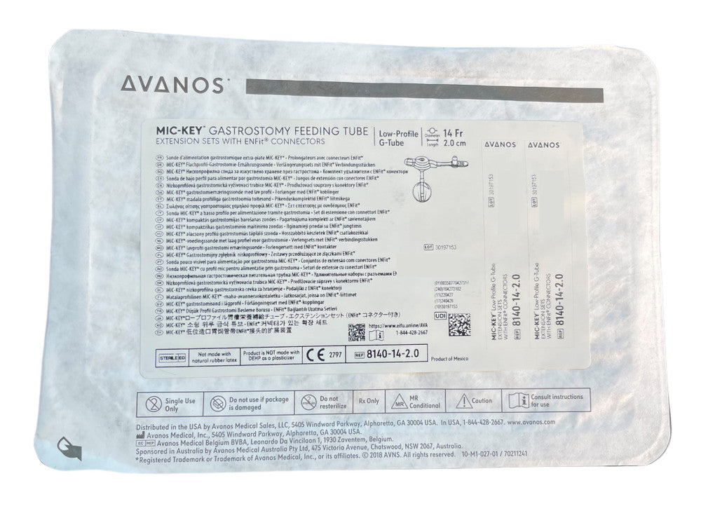 Avanos | Mic-Key 14Fr Low-Profile Balloon Gastrostomy Feeding Tube Extension Sets With Enfit Connectors - All Length