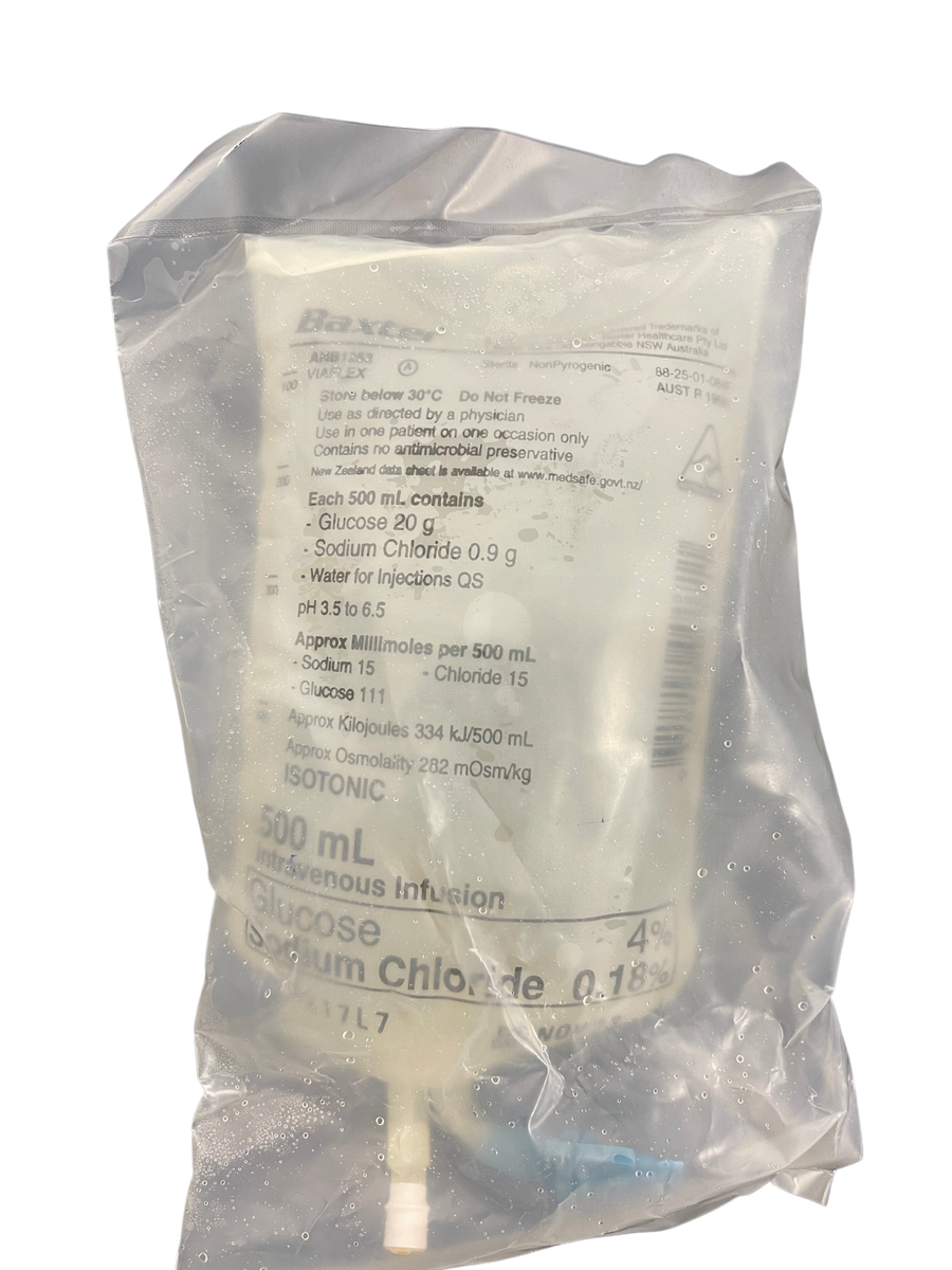Baxter Intravenous IV Solution - Glucose 4% Saline 18% 500ml (AHB1253) - Each