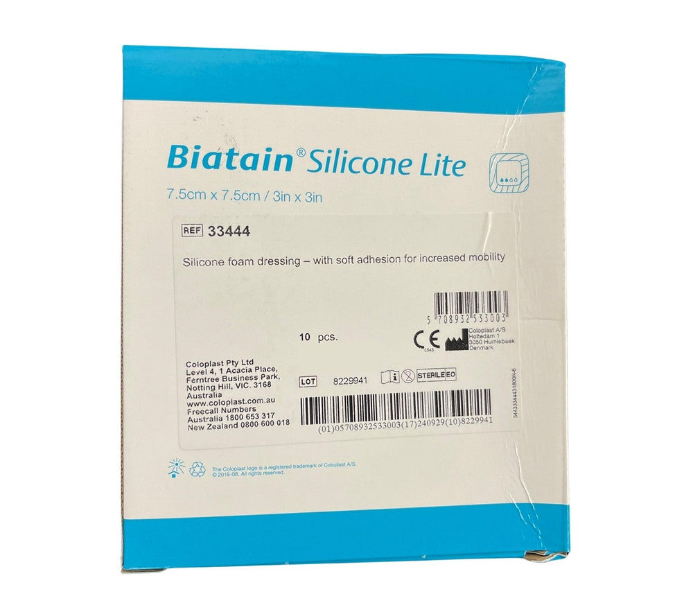 Coloplast Biatain Silicone Lite Adhesive Foam Dressing with soft Adhesion, 7.5cm x 7.5cm 33444