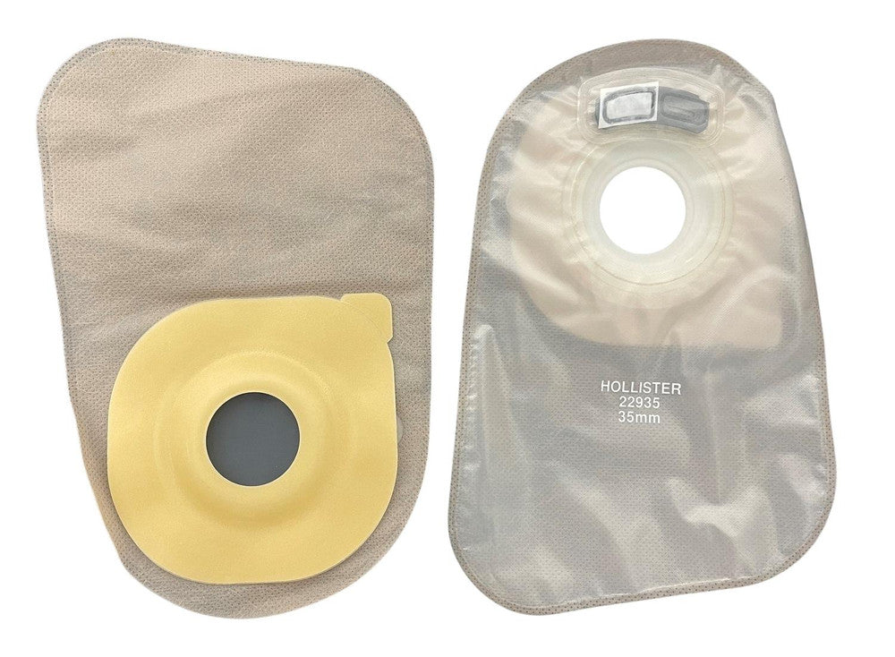 Hollister Moderma Flex One-Piece Closed Ostomy Flat Pouch, SoftFlex Dimpled Skin Barrier, AF300 Filter, Beige, Midi - All Sizes