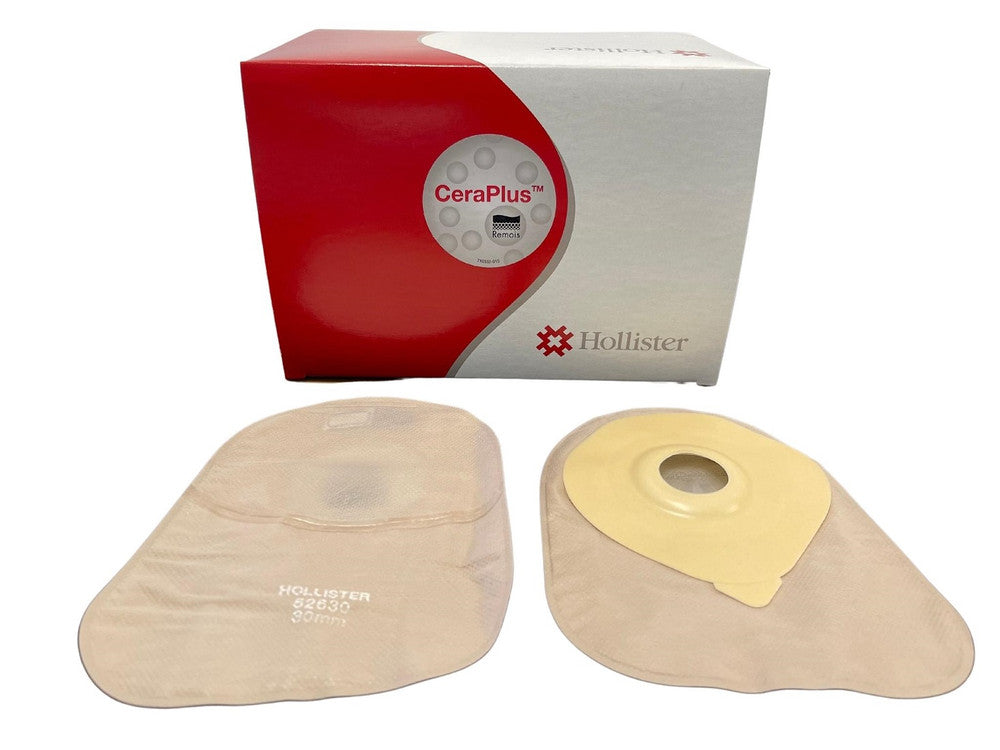 Hollister Moderma Flex One-Piece Closed Firm Convex Ostomy Pouch, CeraPlus Barrier, Beige with Viewing Option, Midi - All Sizes
