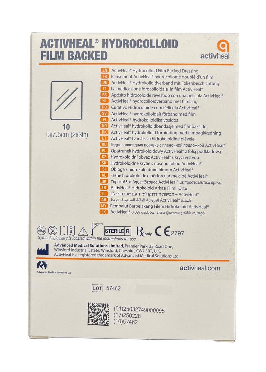 Activheal Hydrocolloid 5 X 7.5cm Film Backed - 10pcs/Box