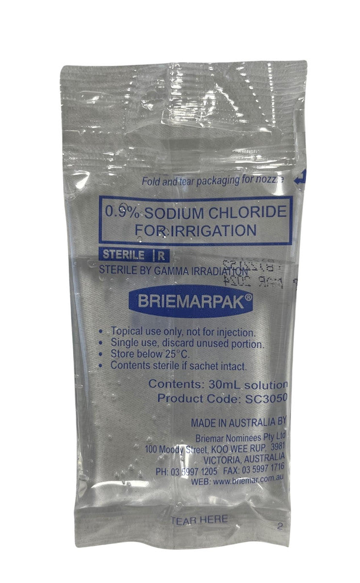 Briemar Saline Sodium Chloride 0.9% Irrigation Solution, 30ml Sachet (SC3050)