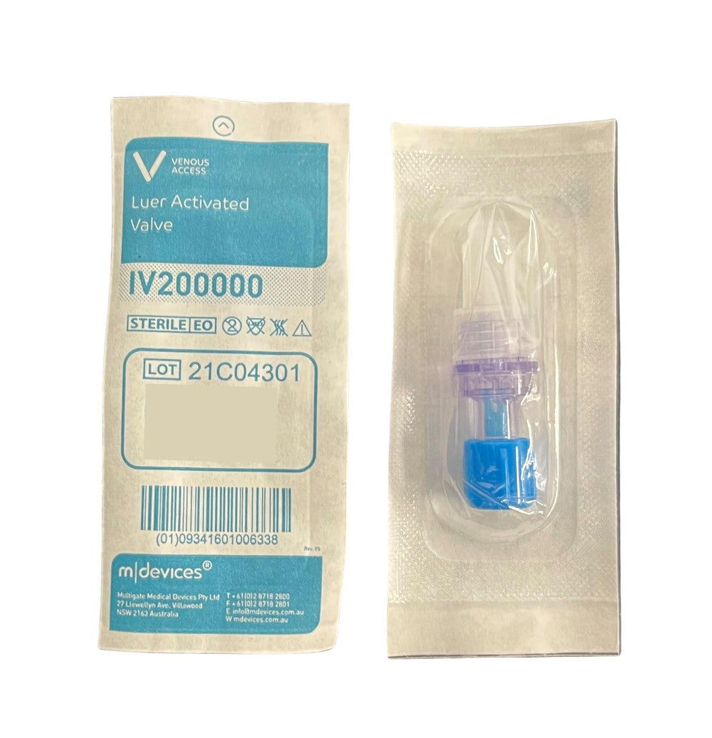 MDevices Luer Activated Valve Blue Sterile, Box of 50 (IV200000)