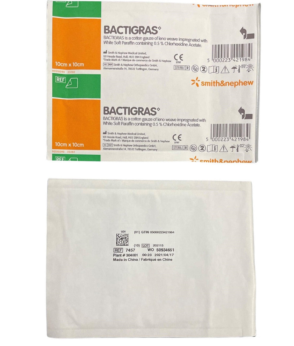 Smith & Nephew Bactigras Antiseptic Gauze Dressing 10cmx10cm (7457)