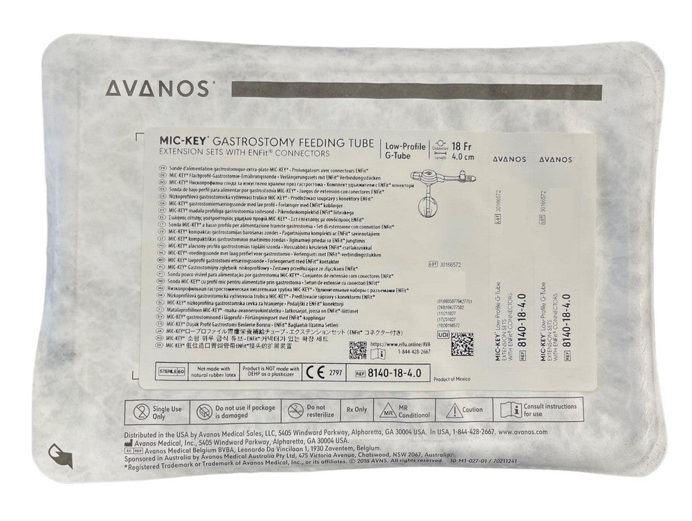 Avanos | Mic-Key 18Fr Low-Profile Balloon Gastrostomy Feeding Tube Extension Sets With Enfit Connectors - All Lengths