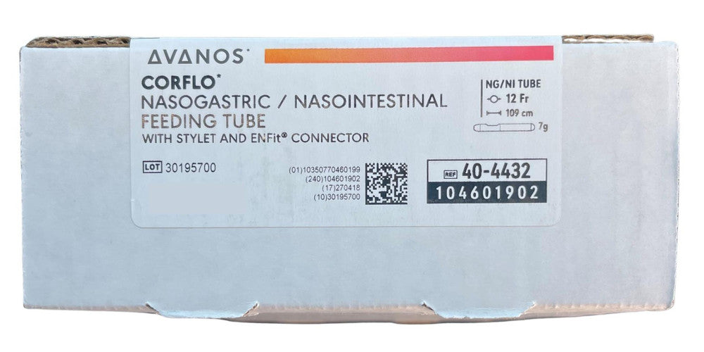 Avanos Corflo 12Fr Nasogastric Feeding Tube ENFit Anti-Clog Smooth Shape Bolus Non-Sterile - All Size