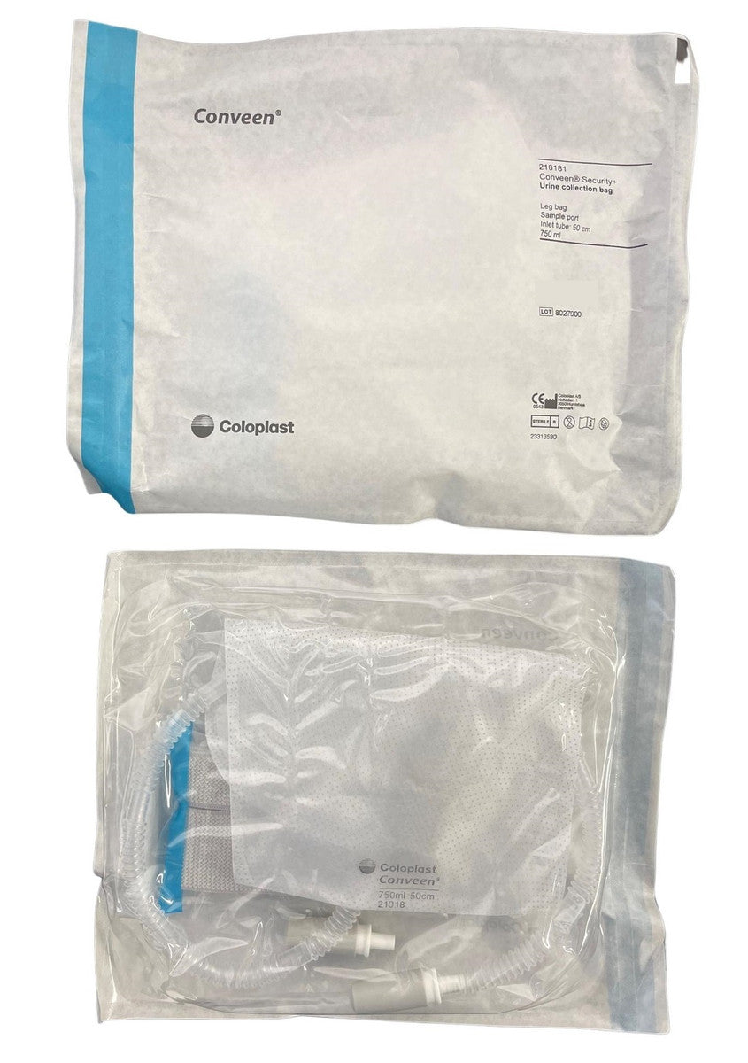 Coloplast Conveen Leg Bag With Straps Unisex 750Ml Sterile 50Cm Tube White Design Clamp Tap 210181 - Box of 10