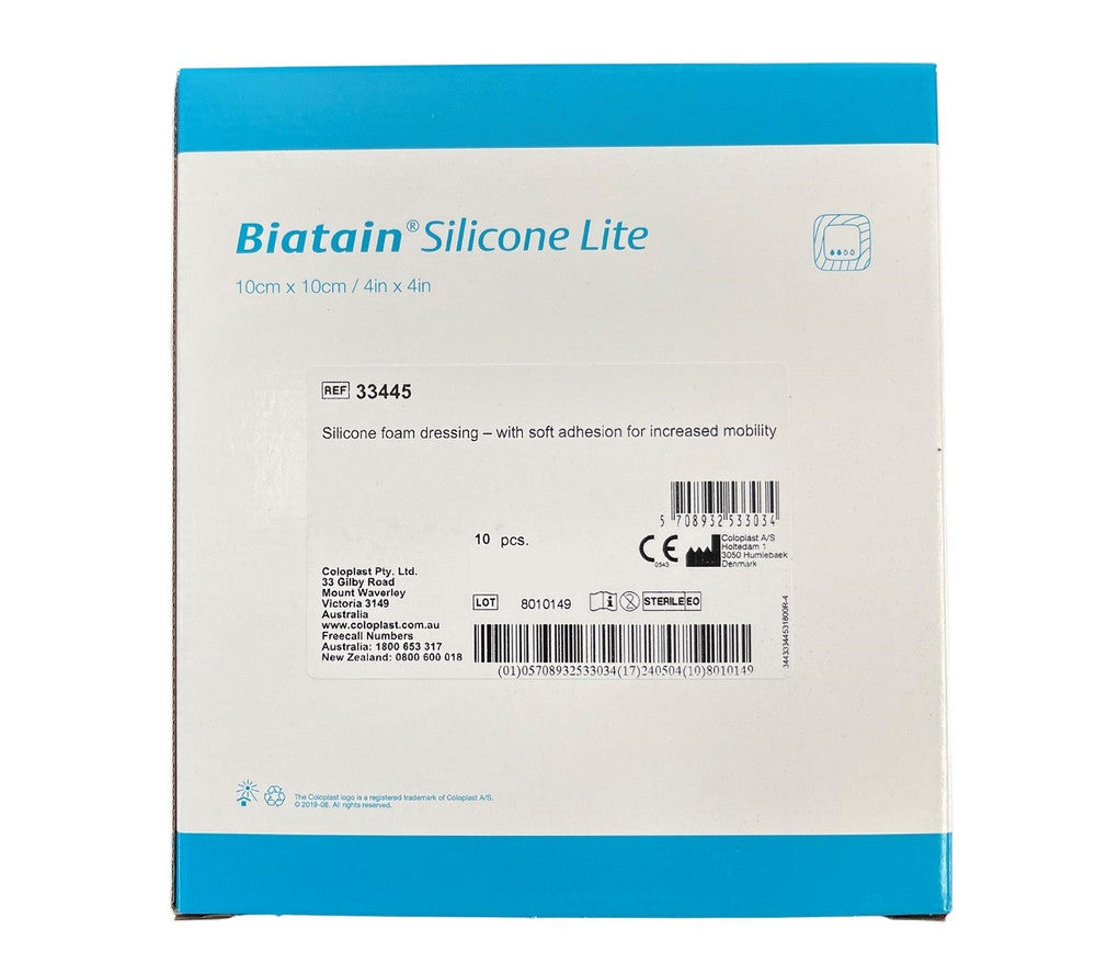 Coloplast Biatain Silicone Lite Adhesive Foam Dressing 10cm x 10 cm 33445