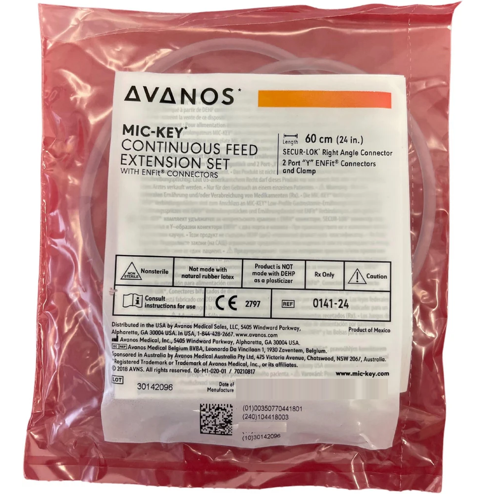 Avanos Mic-Key Continuous Feed Extension Set With Enfit Connectors Secur-lok 24" 60cm 0141-24 - Box of 5