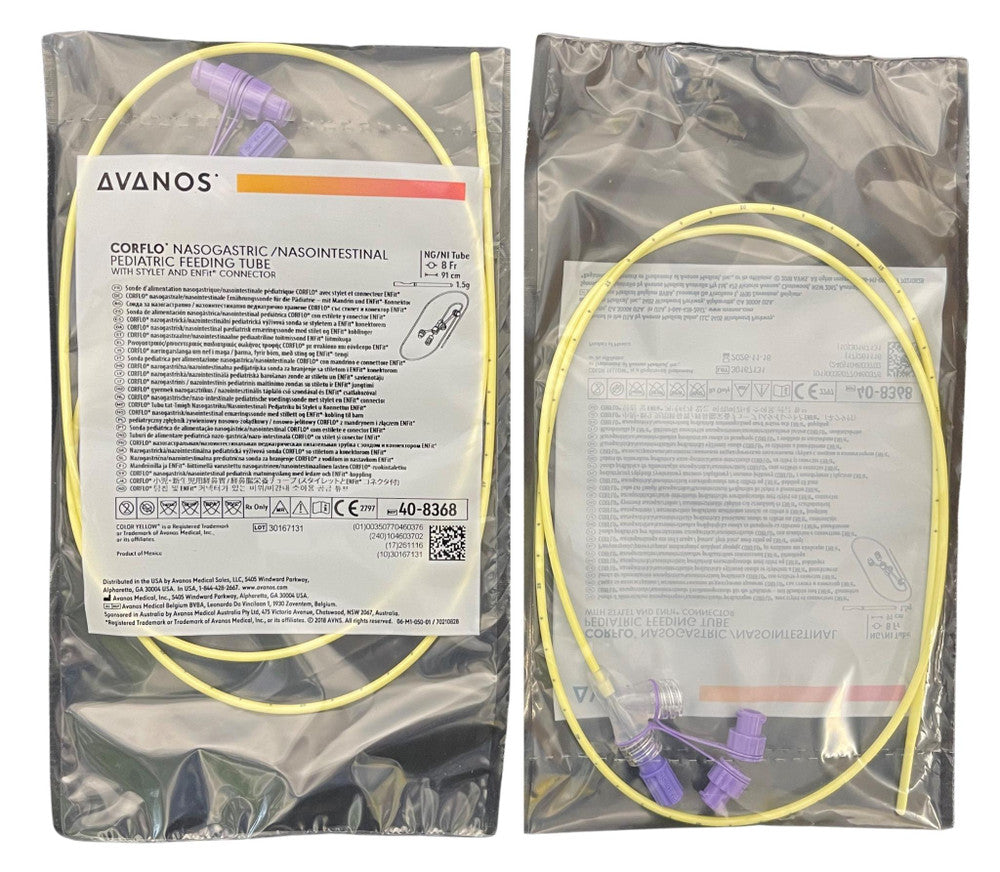Avanos Corflo 8Fr Nasogastric Feeding Tube ENFit Anti-Clog Smooth Shape Bolus Non-Sterile - All Sizes