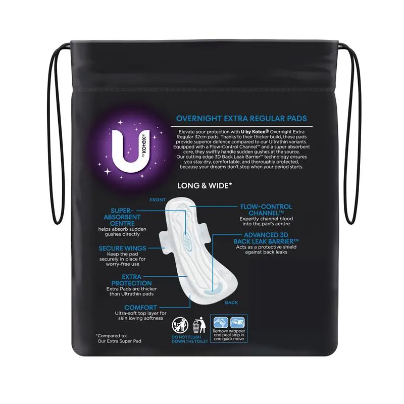 U by Kotex Extra Overnight Regular Pads with Wings (91424)