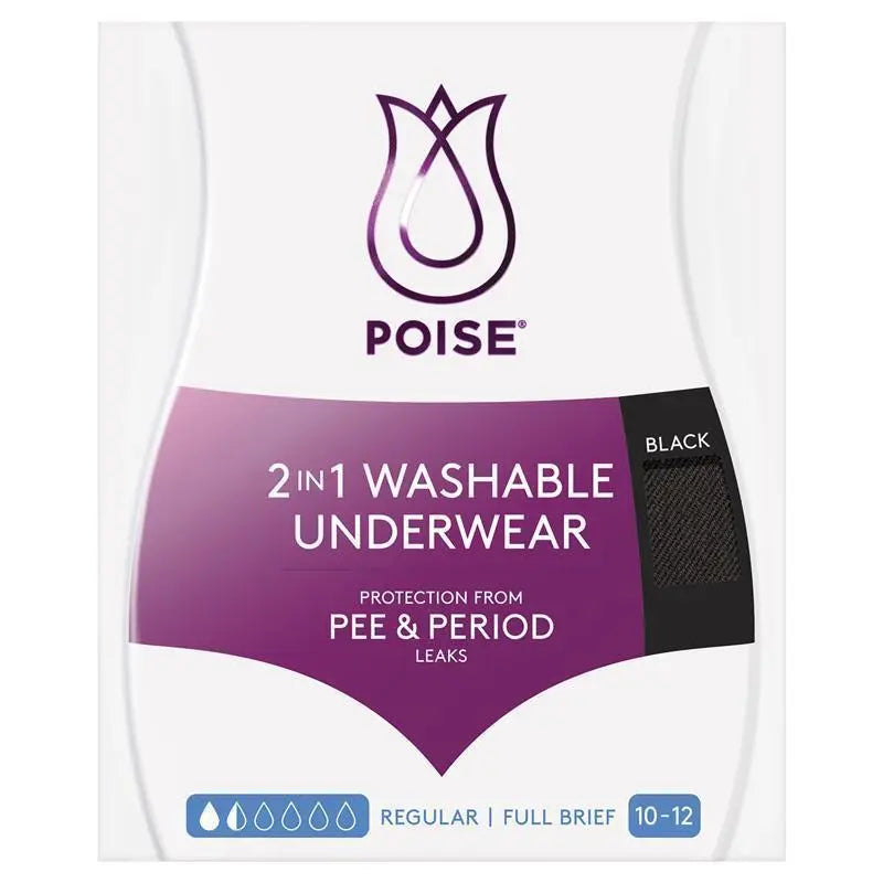 Poise Washable Underwear 2 In 1 Black Briefs - All Sizes