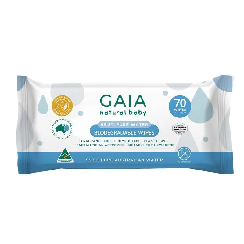 GAIA | Natural Baby 99.5% Pure Water Wipes (70Wipes / Pack) - 1Ctn (8 x 70/pack)