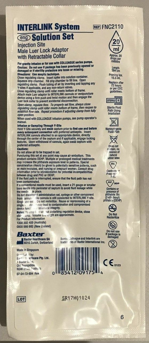 Baxter Administration Solution Set Interlink IV Giving Set 20DPM Inject Site (FNC2110)